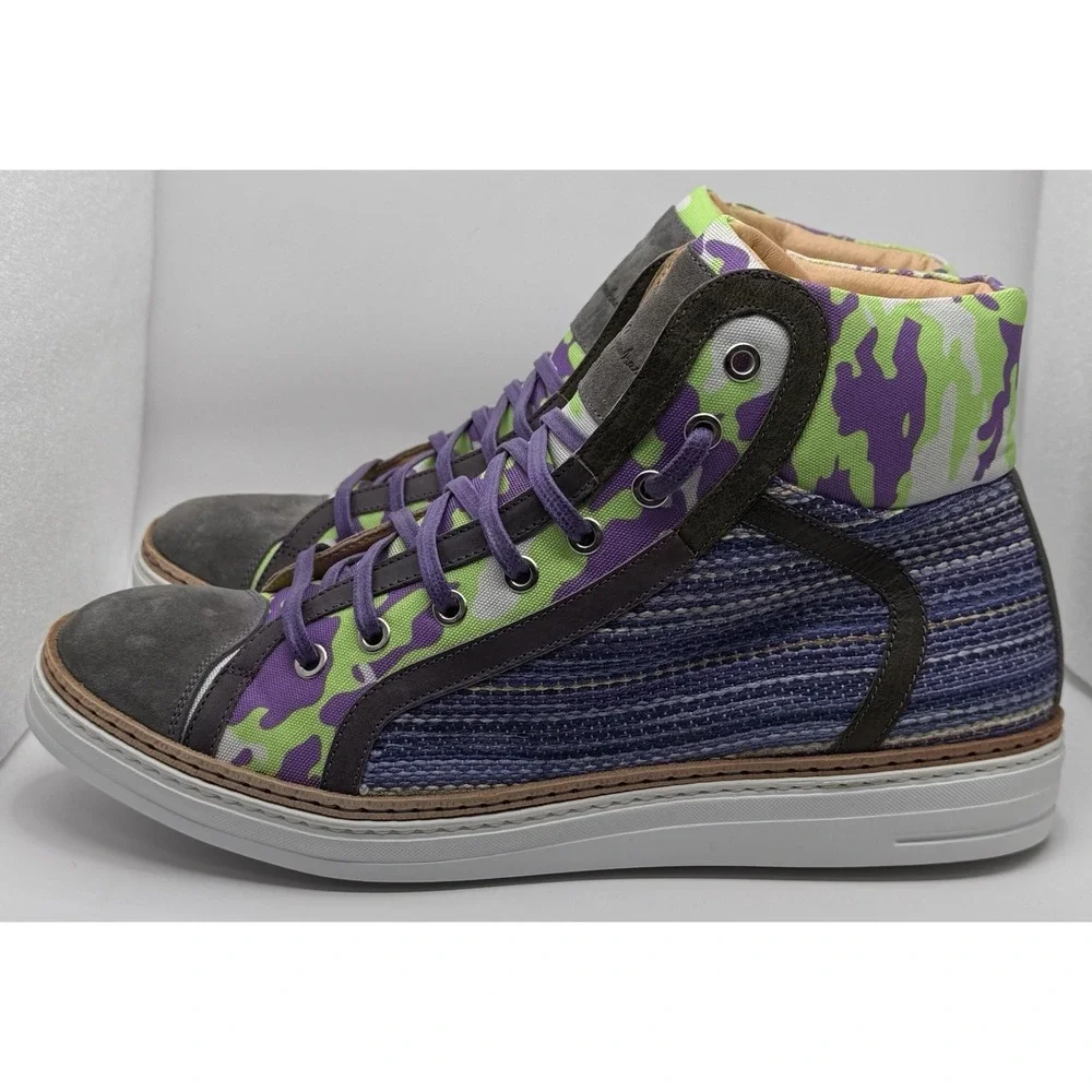 Robert Graham‎ Men's 10.5 Sneakers High Top Purple Green Camo Design